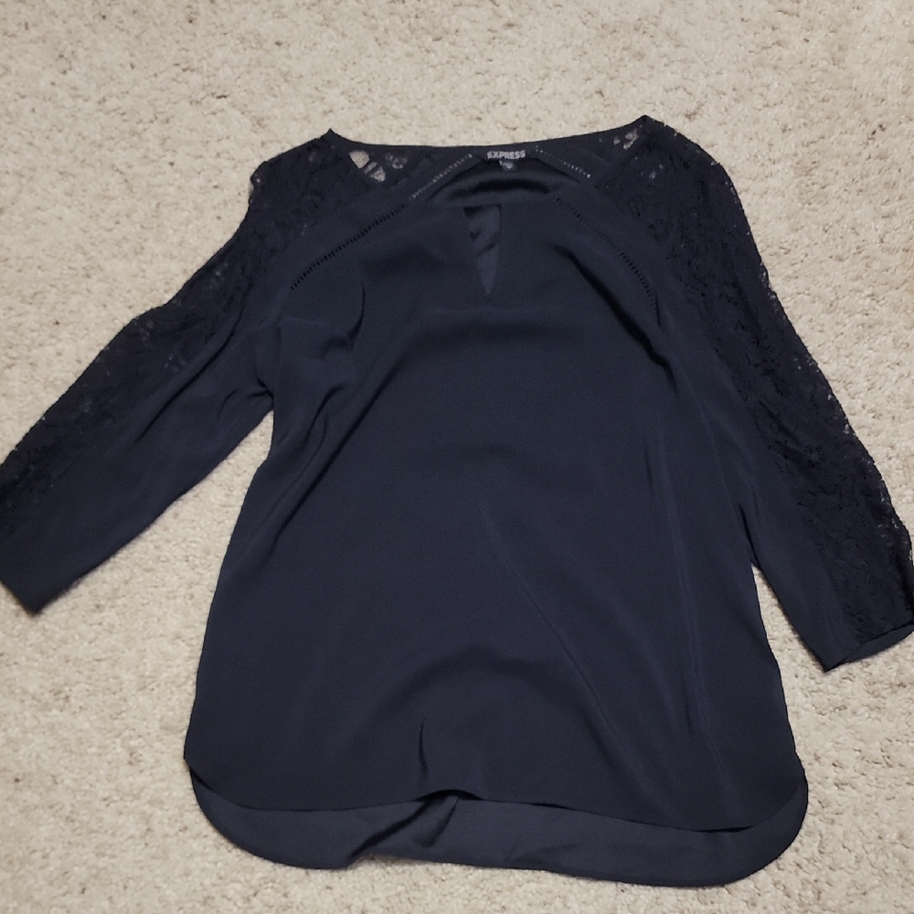 Express Black Relaxed 3/4 Sleeve Blouse